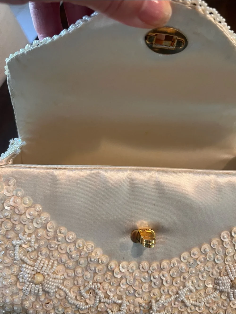 Beaded Ivory Pearl Evening Bag and Coin Purse Set